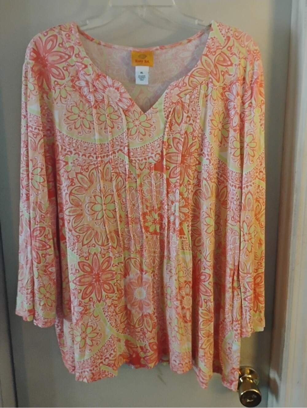 Ruby Rd. Orange & Yellow Floral Paisley Tunic Top Size XL